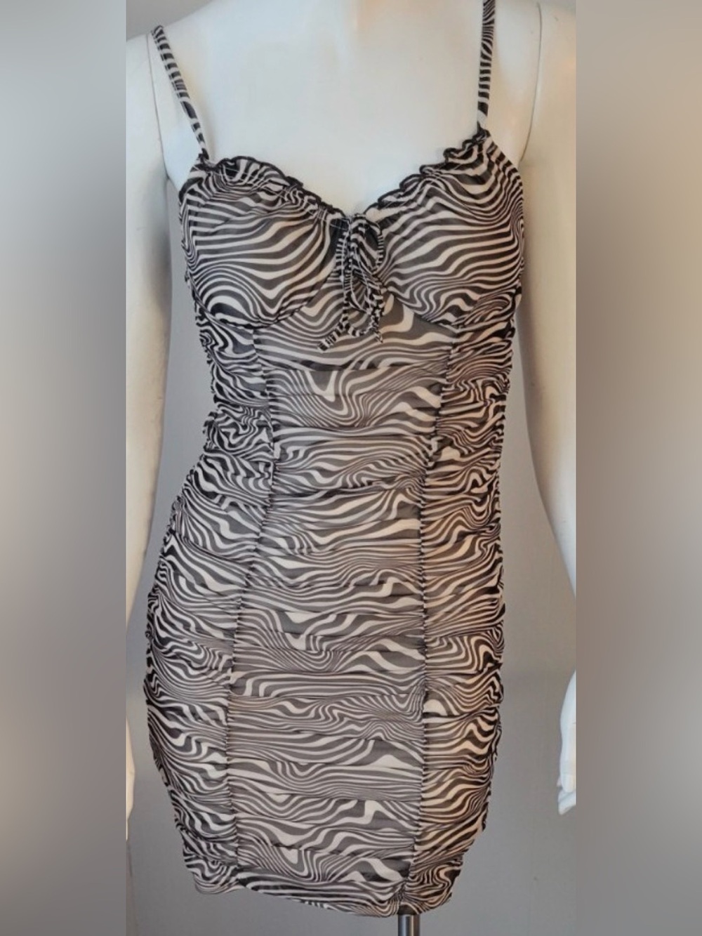 Divided Black & White Sheer Zebra Mini Dress
